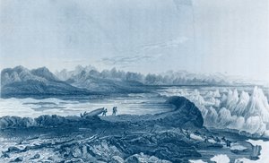 Lancement de bateaux à travers un récif en face du mont Conybeare, de 
